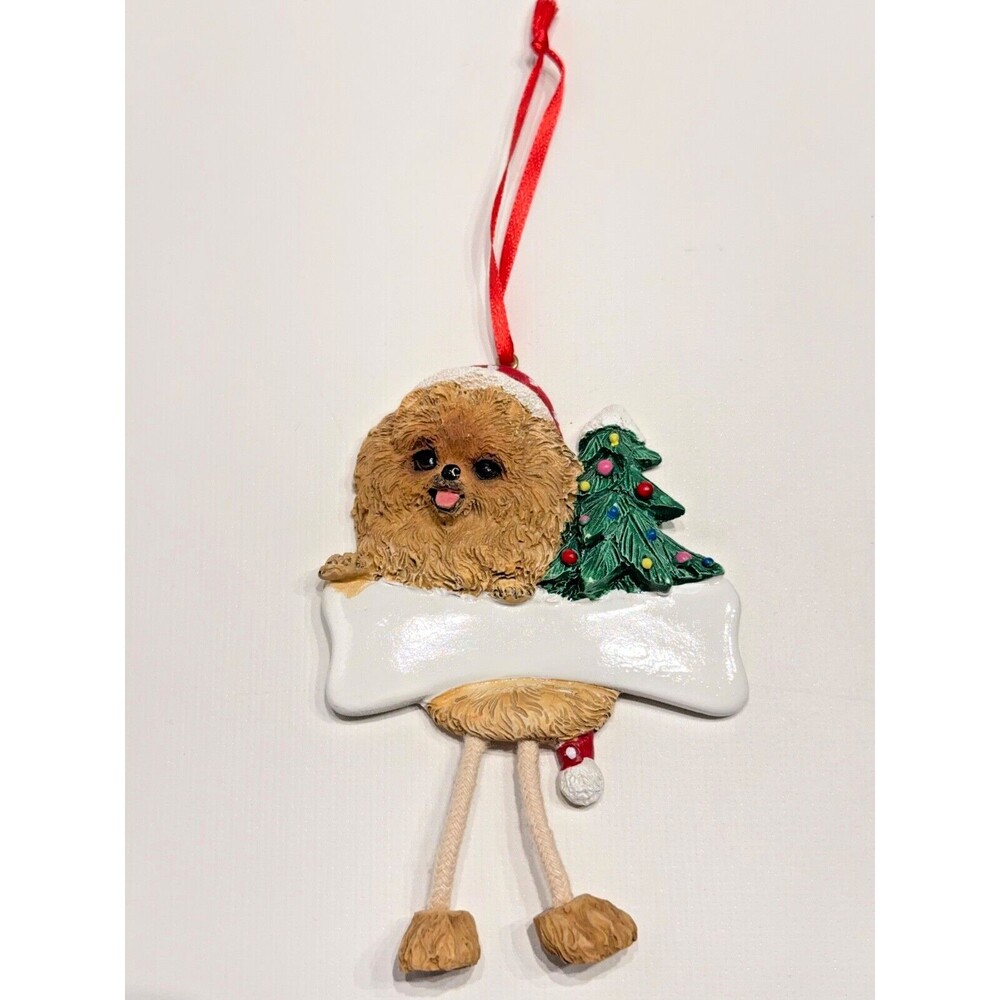 Pomeranian Personalized Dog Christmas Tree Ornament w/ Dangling Legs Write Name
